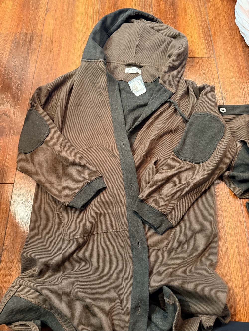 Free People Brown Hooded Cardigan with Dark Trim